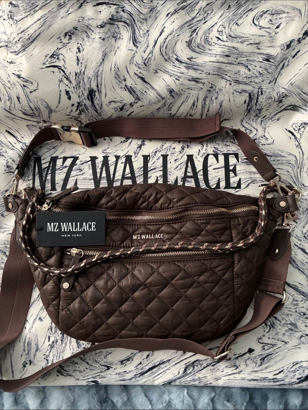 NWT MZWallace Walnut CrosbySling  Bag with Braided Strap Detail A